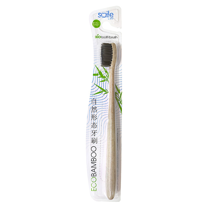 SMILE CARE Зубная щетка ECO BAMBOO с ручкой из соломы пшеницы средняя – фото 1
