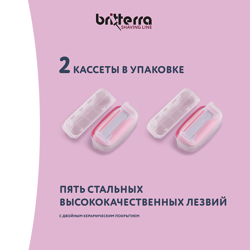 BRITTERRA Сменные картриджи для бритья женские 5 лезвий FOR WOMEN PINK – фото 8