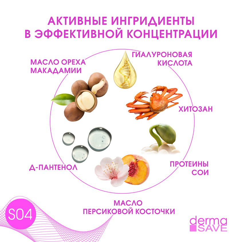 DERMA SAVE Маска S04 с Гиалуроном для восстановления поврежденных волос – фото 6