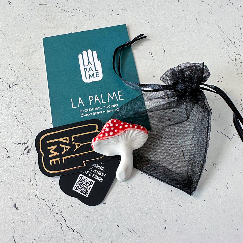 LA PALME ARTISAN CERAMICA Брошь-значок из керамики Гриб Мухомор Л – фото 2