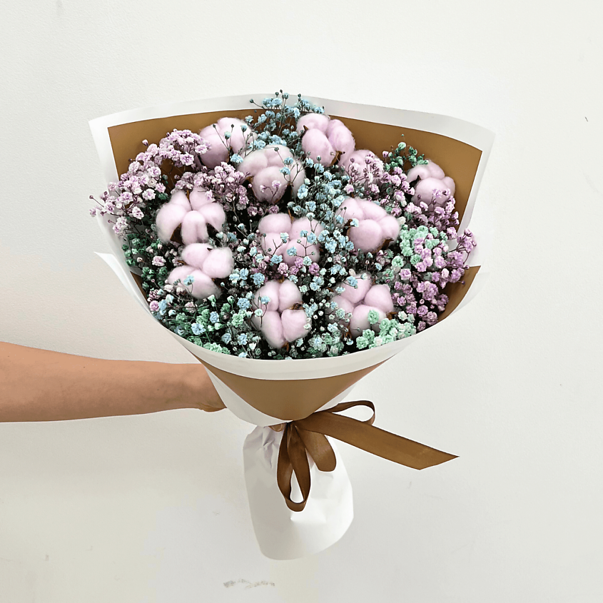 ЛЭТУАЛЬ FLOWERS Букет из разноцветной гипсофлилы и хлопка, "Цветочное суфле" – фото 2
