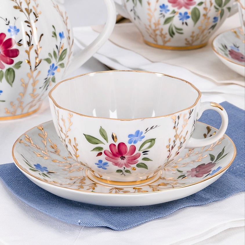 ИМПЕРАТОРСКИЙ ФАРФОРОВЫЙ ЗАВОД Чашка с блюдцем "Золотые травки" – фото 3