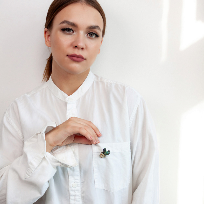 LA PALME ARTISAN CERAMICA Брошь-значок из керамики Кактус Опунция Бирюза Б – фото 4