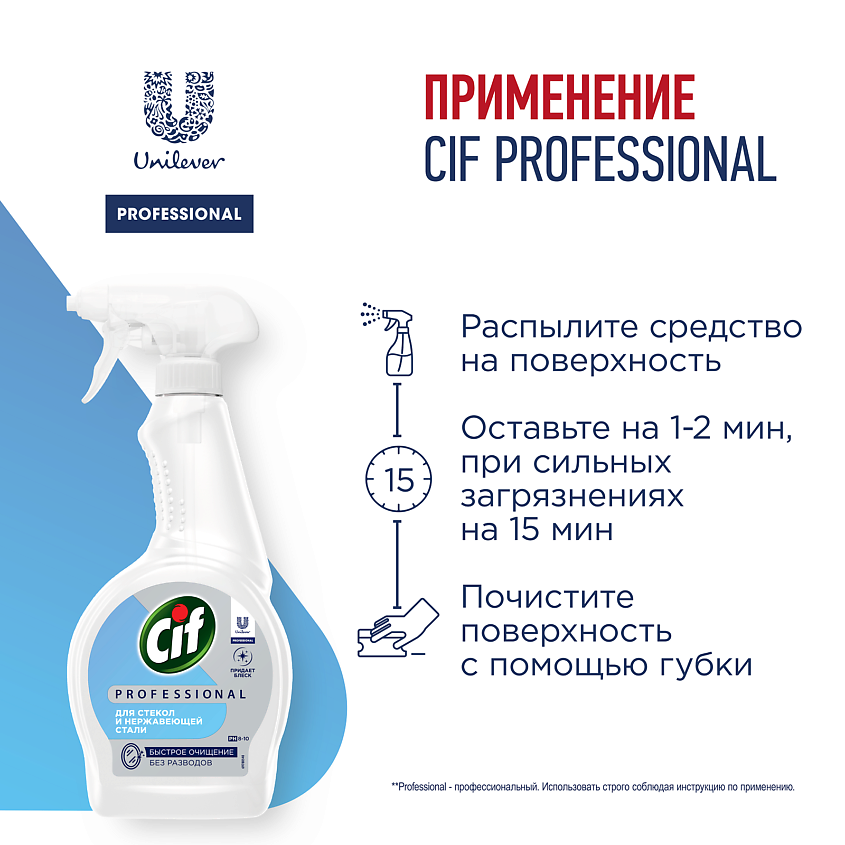 CIF Professional спрей для стекол,зеркал, нержавеющей стали и поверхностей – фото 3