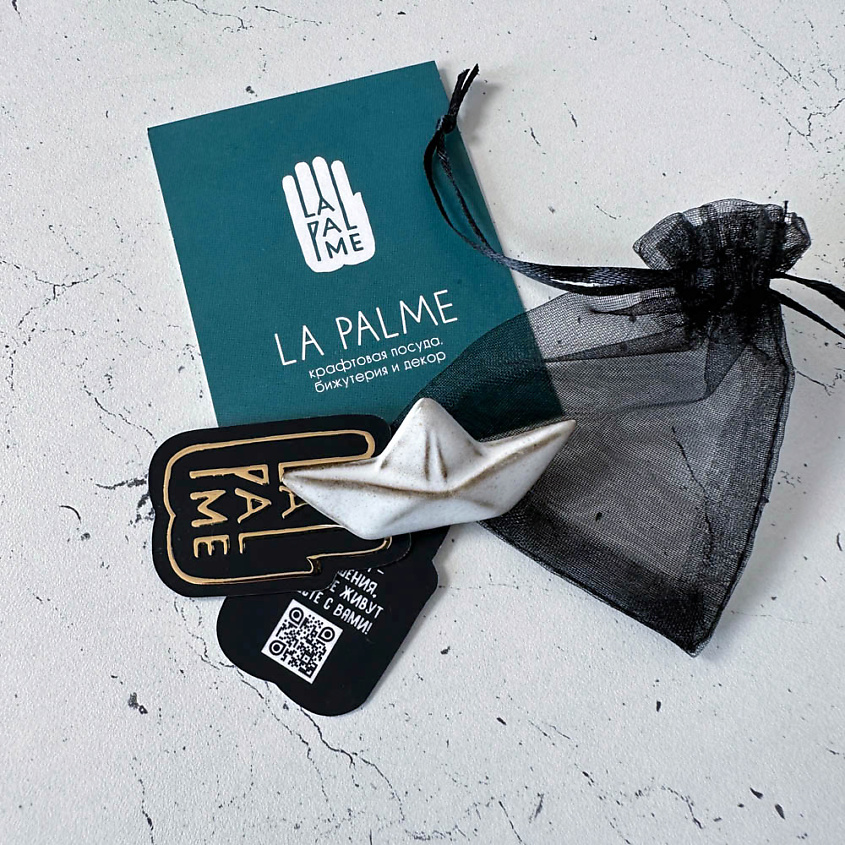 LA PALME ARTISAN CERAMICA Брошь-значок из керамики Оригами Кораблик Вайт Б – фото 3