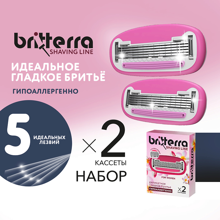 BRITTERRA Сменные картриджи для бритья женские 5 лезвий FOR WOMEN PINK – фото 5