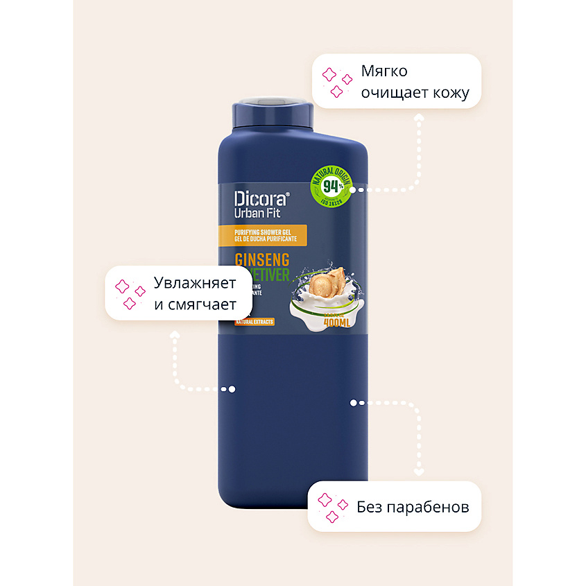 DICORA URBAN FIT Гель для душа Ветивер и женьшень – фото 2