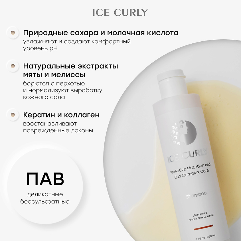 ICE CURLY Питательный и увлажняющий шампунь ProActive Nutrishion and Curl Complex Care Shampoo – фото 6