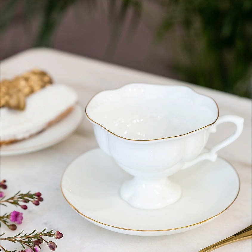 ИМПЕРАТОРСКИЙ ФАРФОРОВЫЙ ЗАВОД Чашка с блюдцем кофейная  "Наташа. Золотая лента" – фото 2