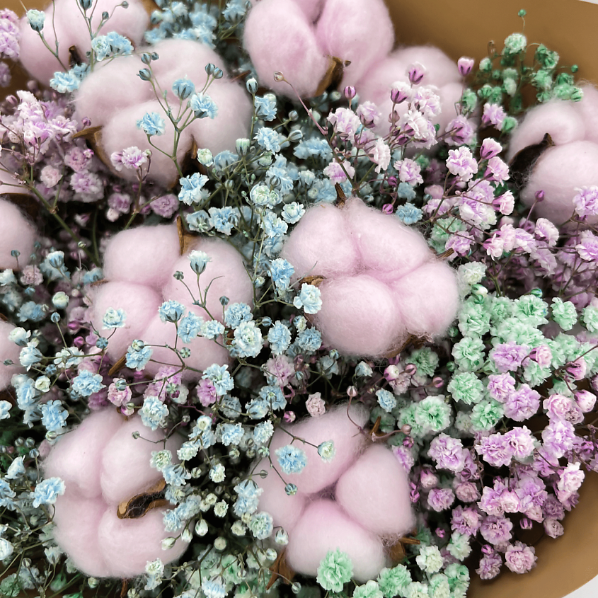 ЛЭТУАЛЬ FLOWERS Букет из разноцветной гипсофлилы и хлопка, "Цветочное суфле" – фото 3