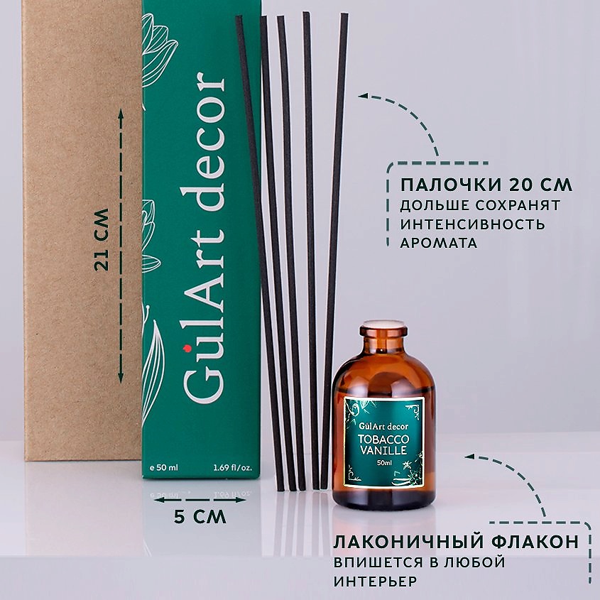 GULART DECOR Диффузор ароматизатор для дома парфюм ТАБАК ВАНИЛЬ – фото 6