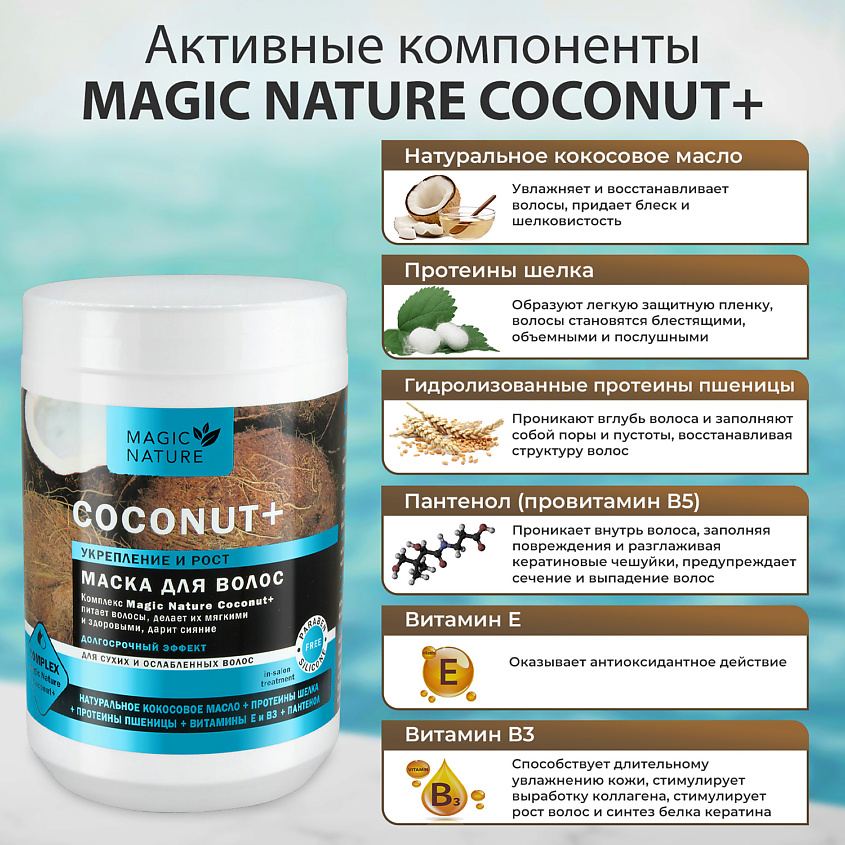 MAGIC NATURE Маска для волос с кокосом COCONUT+ увлажнение купить по ...