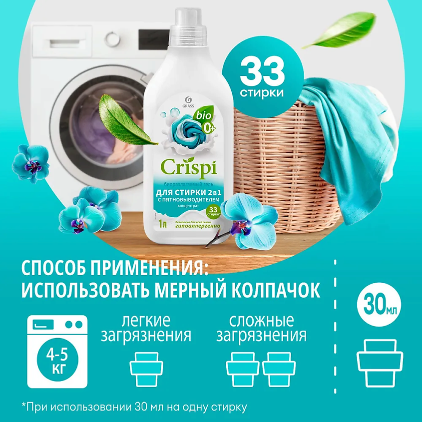 GRASS CRISPI Гель концентрат для стирки 2 в 1 с пятновыводителем – фото 5