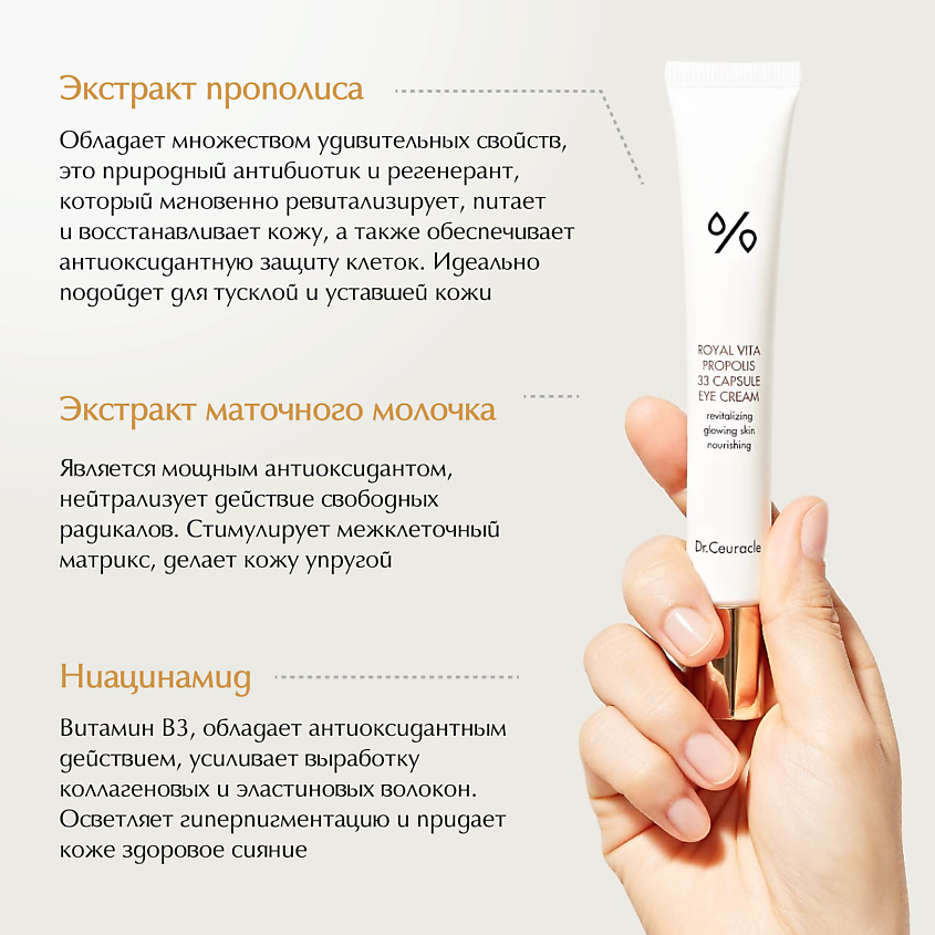 DR. CEURACLE Микрокапсульный крем для зоны вокруг глаз с прополисом Royal Vita Propolis 33 – фото 2