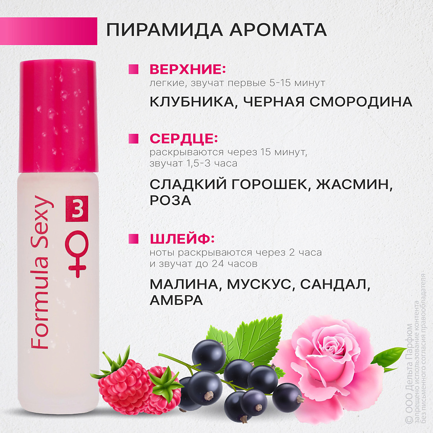 FORMULA SEXY Парфюмерное масло с феромонами №3 клубника черная смородина роза малина сандал – фото 4