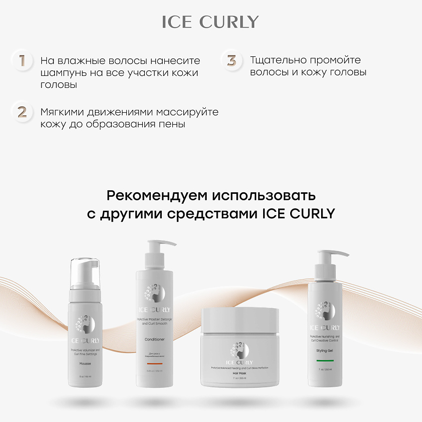 ICE CURLY Питательный и увлажняющий шампунь ProActive Nutrishion and Curl Complex Care Shampoo – фото 2
