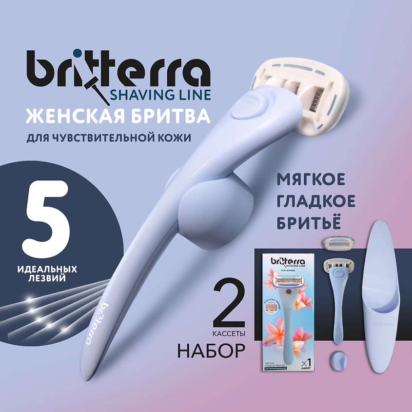 BRITTERRA Набор для бритья женский, настенный держатель, чехол для станка + 1 запасная кассета – фото 6