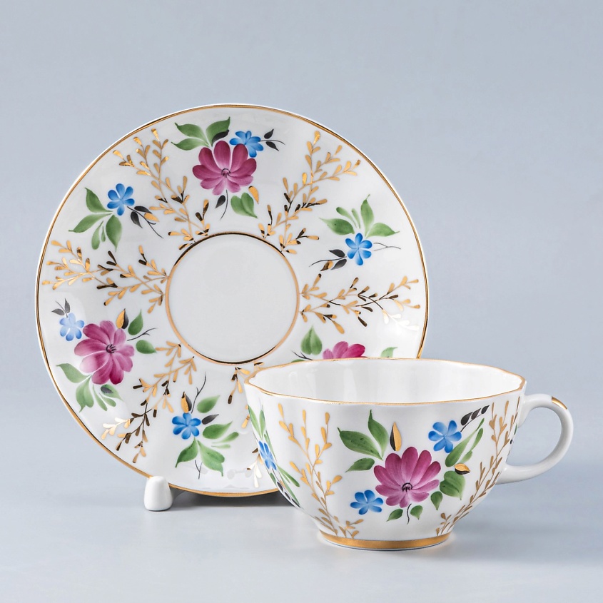 ИМПЕРАТОРСКИЙ ФАРФОРОВЫЙ ЗАВОД Чашка с блюдцем "Золотые травки" – фото 1