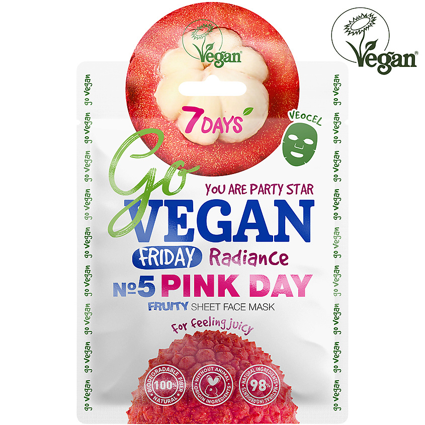 7DAYS Маска для лица тканевая увлажняющая косметическая GO VEGAN Friday pink day – фото 1
