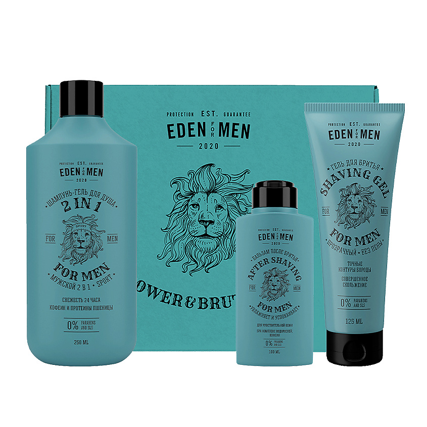 EDEN Подарочный набор  For men шампунь-гель 2 в 1+гель для бритья прозрачный+бальзам для бритья – фото 2