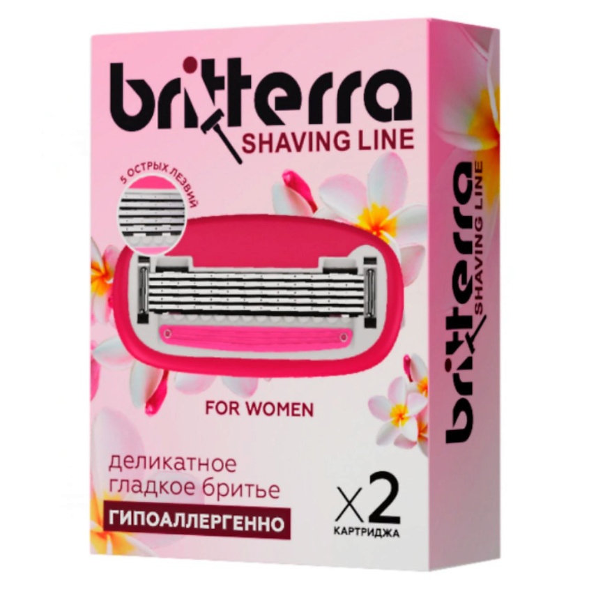 BRITTERRA Сменные картриджи для бритья женские 5 лезвий FOR WOMEN PINK – фото 1