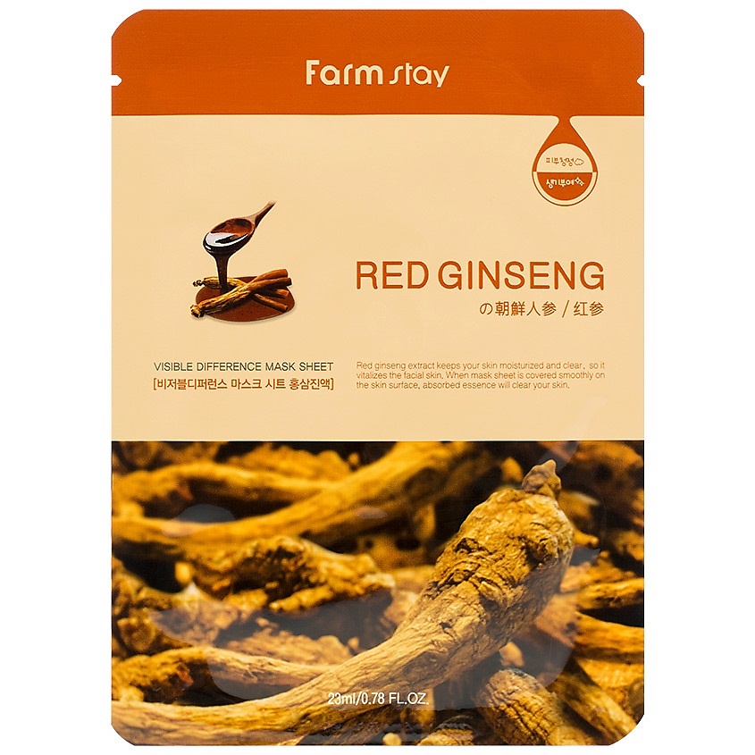 FARMSTAY Маска для лица тканевая с экстрактом красного женьшеня Visible Difference Mask Sheet Red Ginseng – фото 1