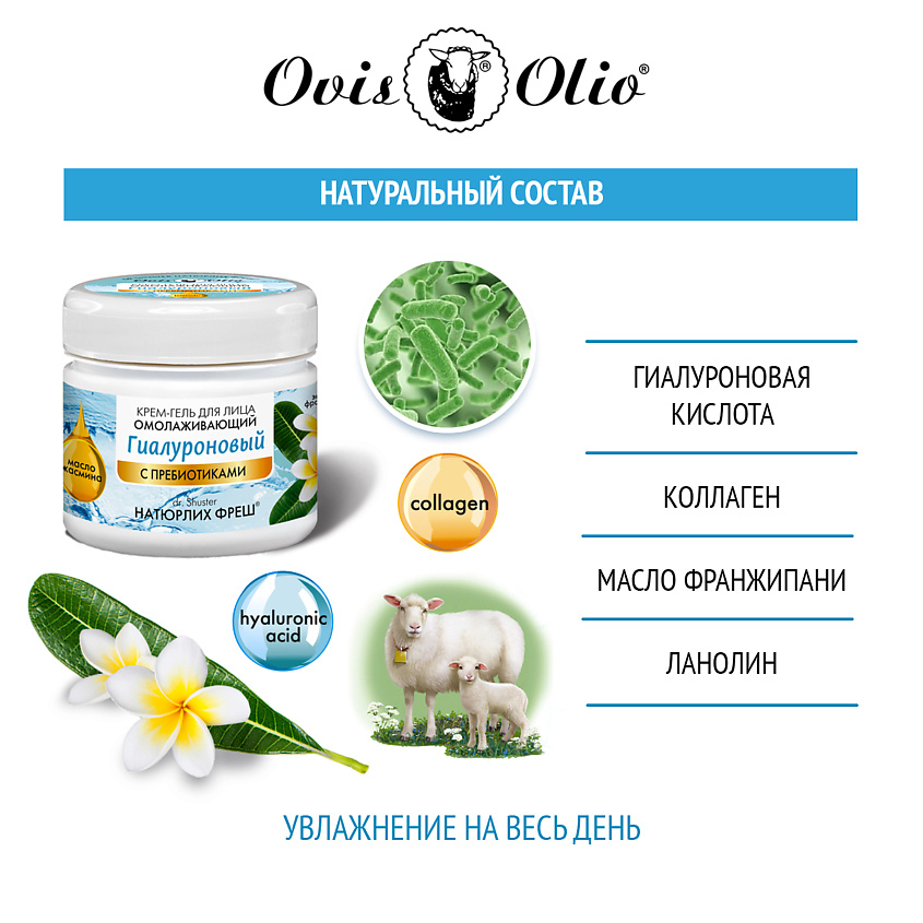 OVISOLIO Крем для лица гиалуроновый омолаживающий Овечье масло Натюрлих-Фреш – фото 2