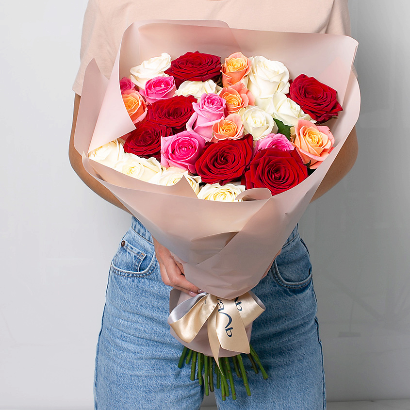 ЛЭТУАЛЬ FLOWERS Букет из разноцветных роз 25 шт. (40 см) – фото 4
