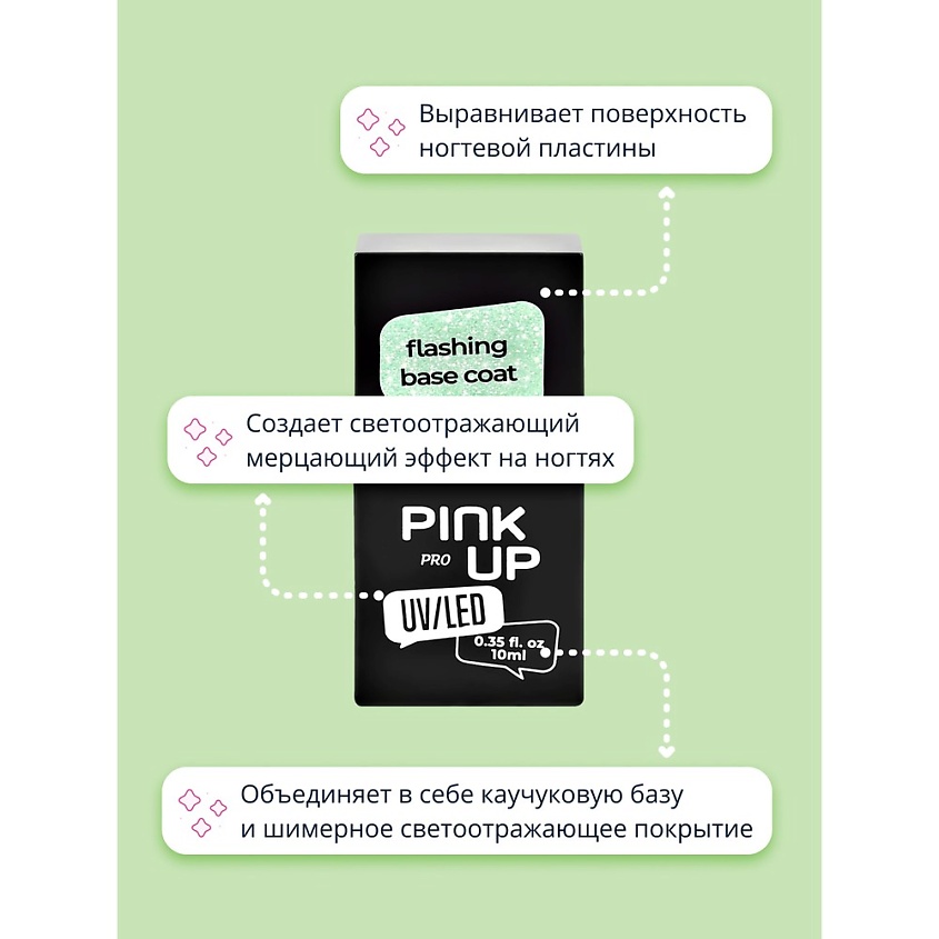 PINK UP Светоотражающая база для ногтей UV/LED PRO flashing base coat – фото 2