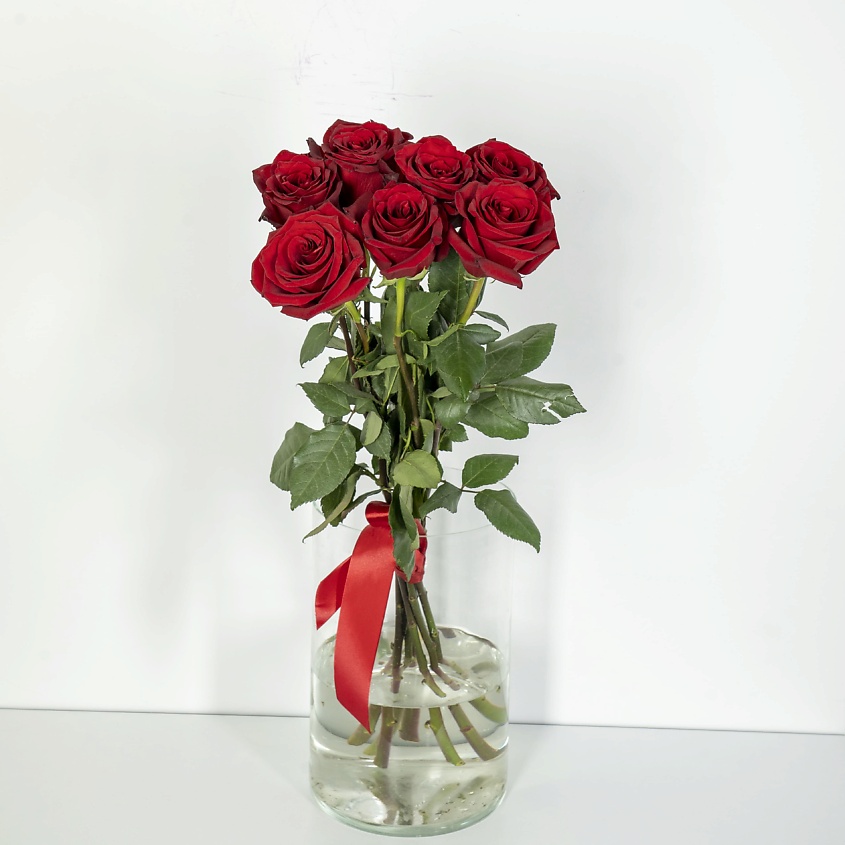 ЛЭТУАЛЬ FLOWERS Букет из высоких красных роз Эквадор 7 шт. (70 см) – фото 2