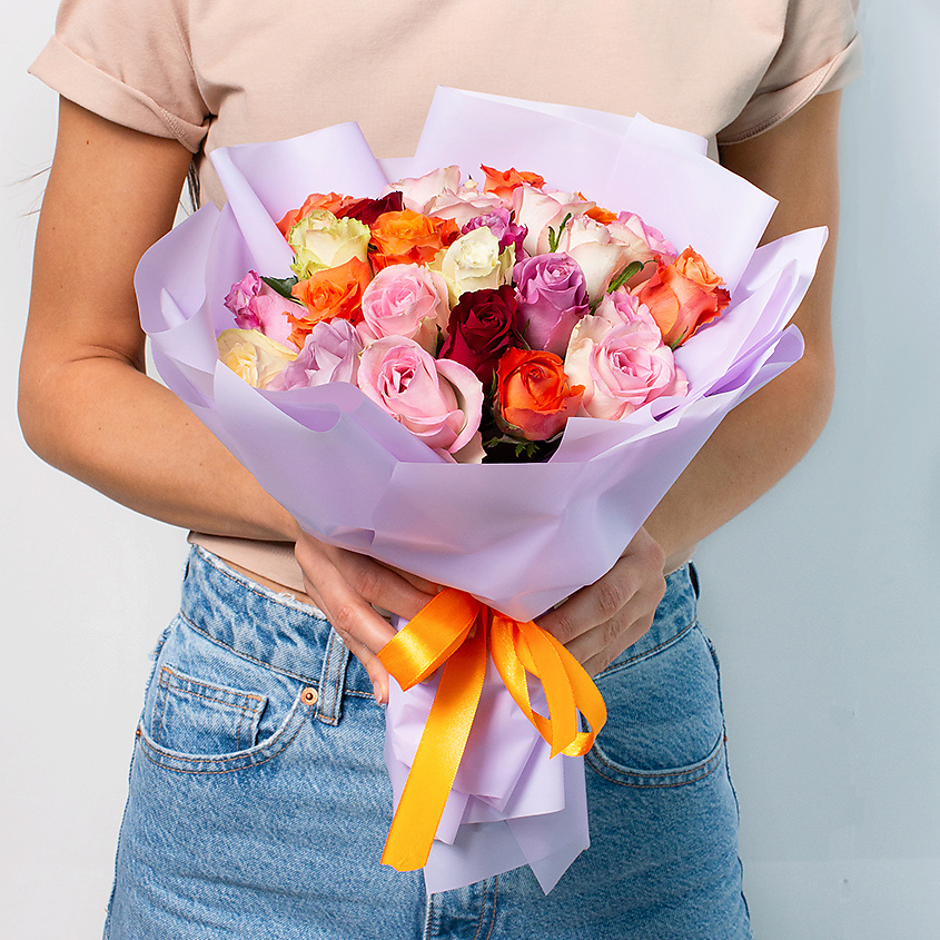 ЛЭТУАЛЬ FLOWERS Букет из разноцветных роз Кения 35 шт. ( 35 см) – фото 3
