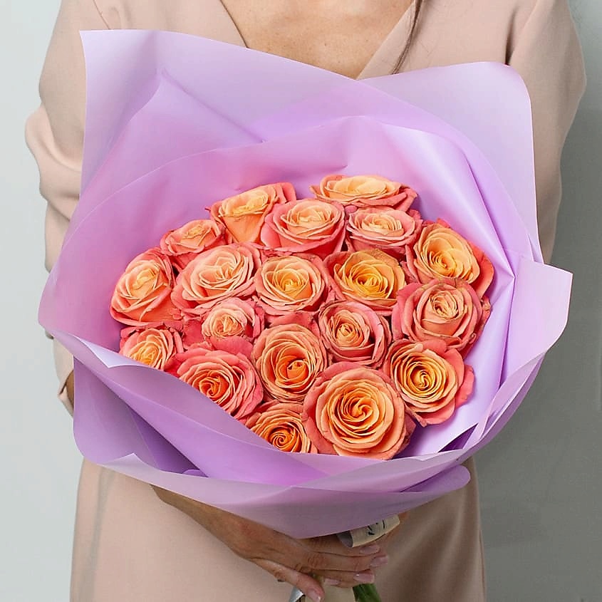 ЛЭТУАЛЬ FLOWERS Букет из персиковых роз 19 шт. (40 см) – фото 2
