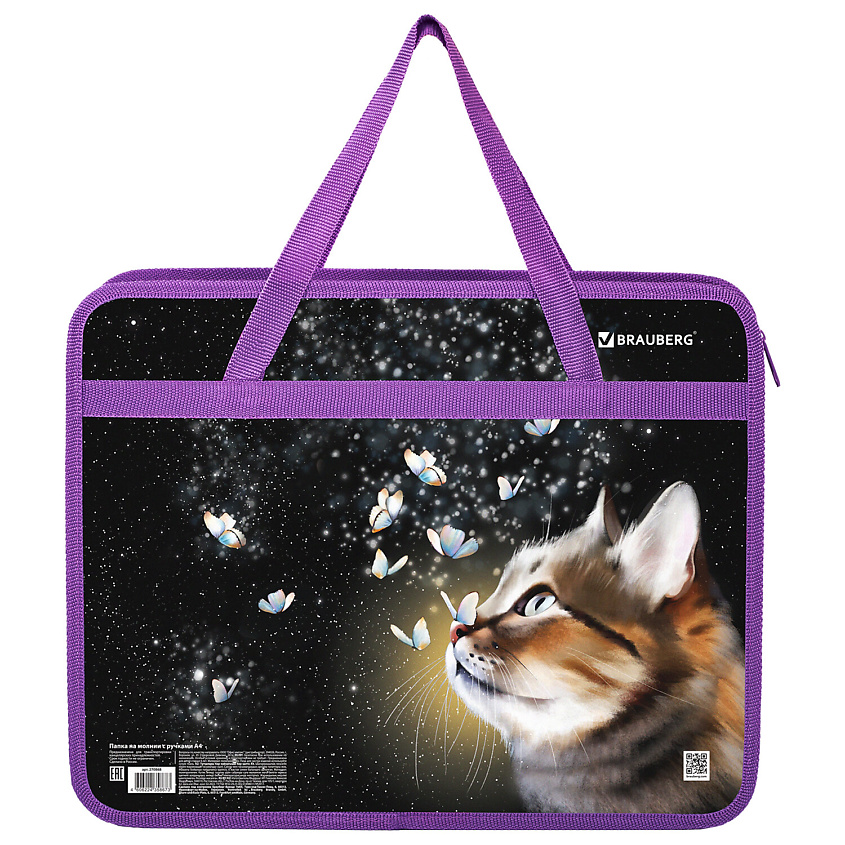 BRAUBERG Папка на молнии с ручками, 1 отделение, Dream cat – фото 2