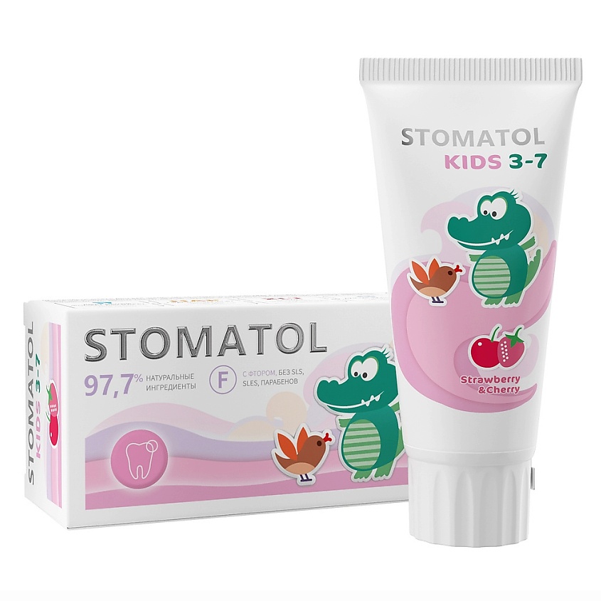 STOMATOL KIDS Зубная паста детская c 3 лет со вкусом Клубника и вишня защита от кариеса – фото 2