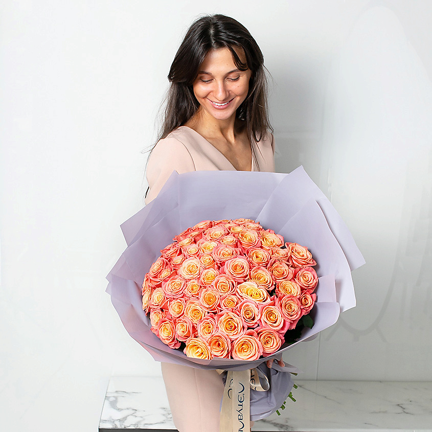 ЛЭТУАЛЬ FLOWERS Букет из персиковых роз 41 шт.(40 см) – фото 5