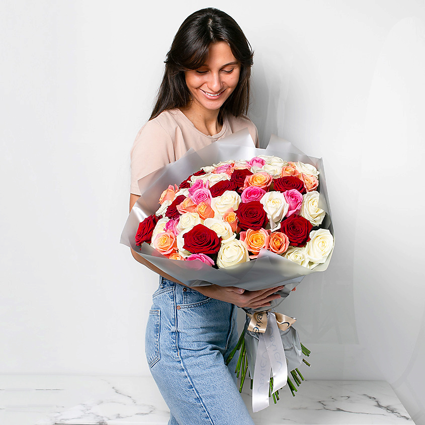 ЛЭТУАЛЬ FLOWERS Букет из разноцветных роз 41 шт.(40 см) – фото 2