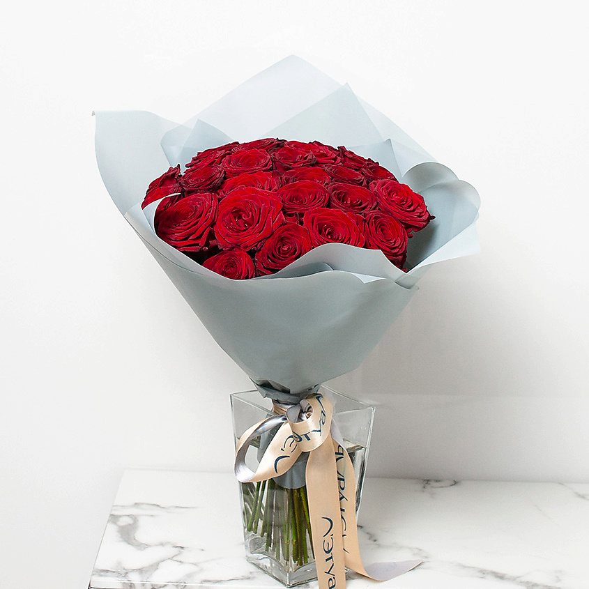 ЛЭТУАЛЬ FLOWERS Букет из бордовых роз 25 шт. (40 см) – фото 2