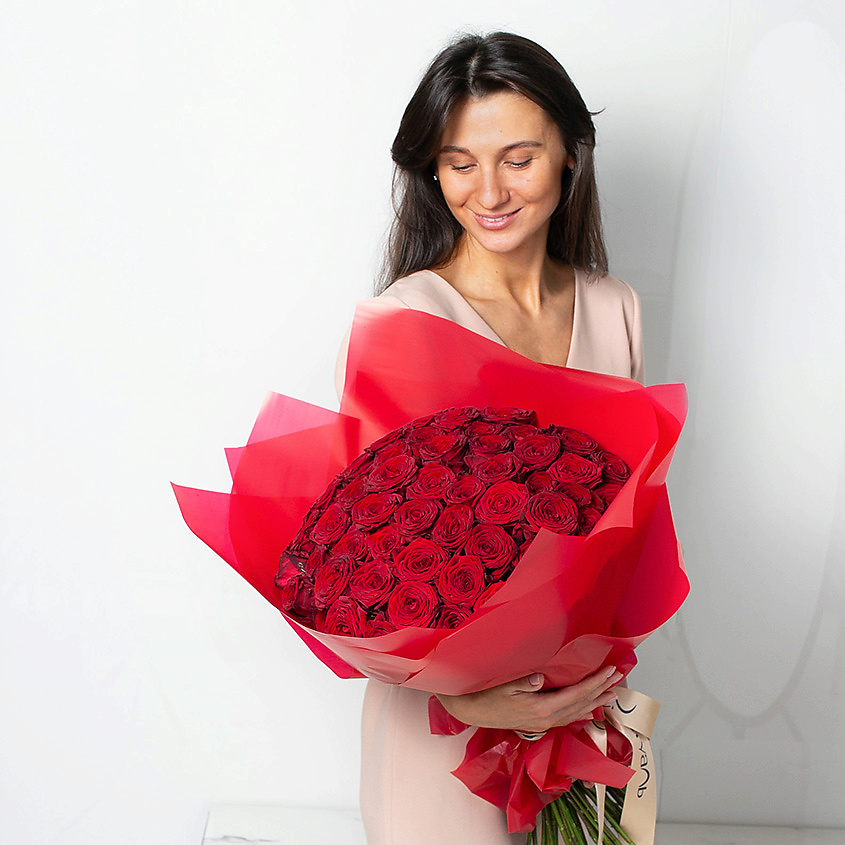 ЛЭТУАЛЬ FLOWERS Букет из бордовых роз 51 шт. (40 см) – фото 2