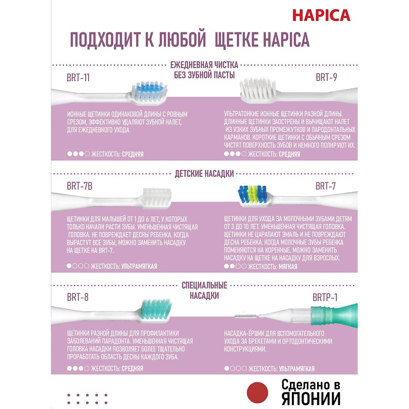 HAPICA Cменные насадки BRT-7 для детей от 3 до 10 лет. Мягкие – фото 2