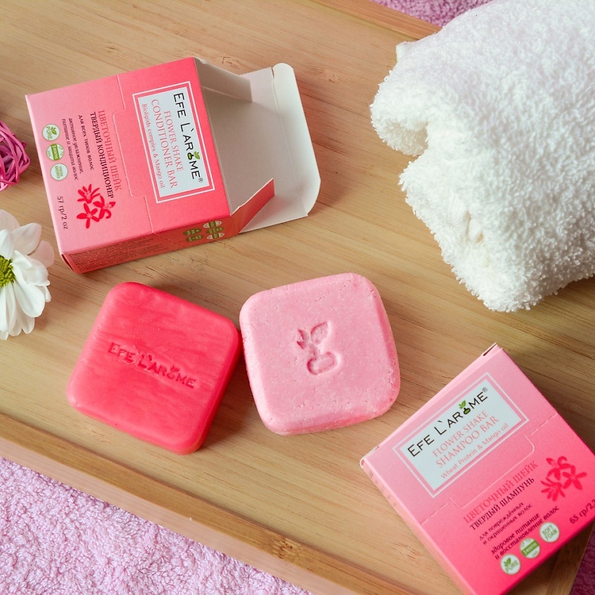 EFE L`AROME Твёрдый бальзам-кондиционер активное увлажнение, питание и защита волос Цветочный шейк – фото 3