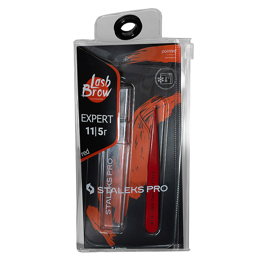 STALEKS Пинцет для бровей Staleks Pro Expert 11 Type 5r (точечный), красный – фото 3