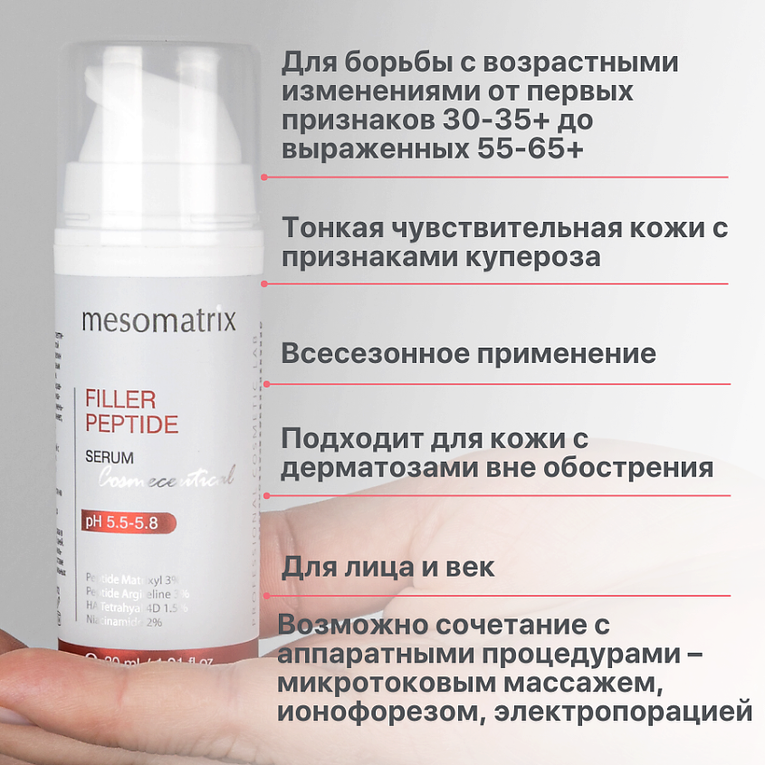 MESOMATRIX Антивозрастная сыворотка для лица с пептидами увлажняющая FILLER PEPTIDE – фото 3