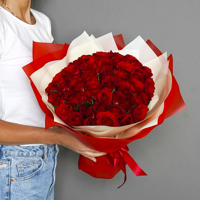 ЛЭТУАЛЬ FLOWERS Букет из красных роз Кения 51 шт. ( 35 см) – фото 2