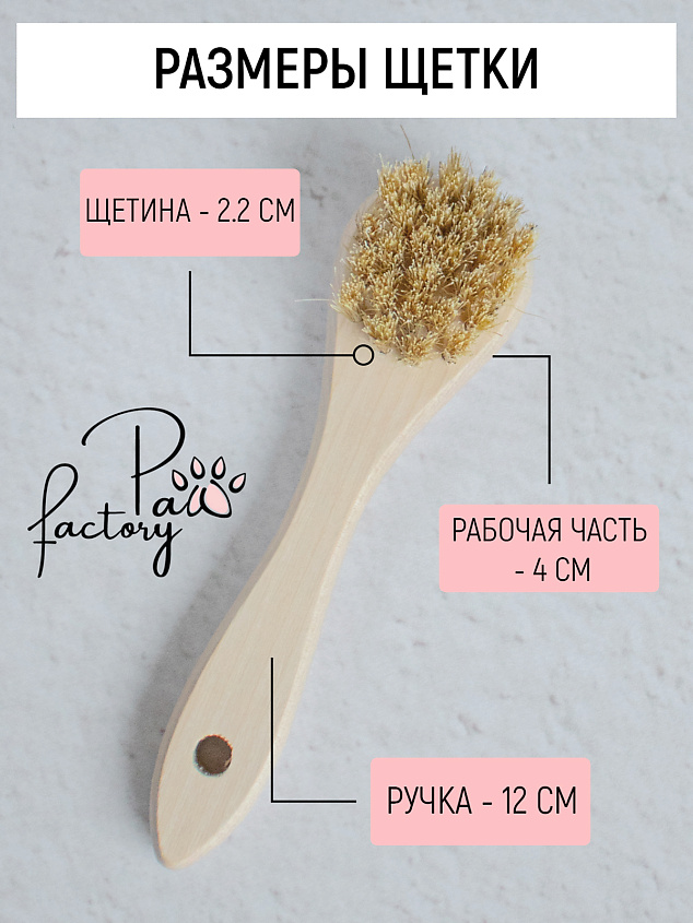 PAW FACTORY Массажная щетка для сухого массажа лица и тела, с натуральной щетиной – фото 3