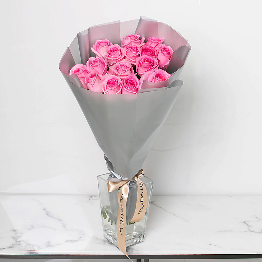 ЛЭТУАЛЬ FLOWERS Букет из розовых роз 15 шт. (40 см) – фото 3
