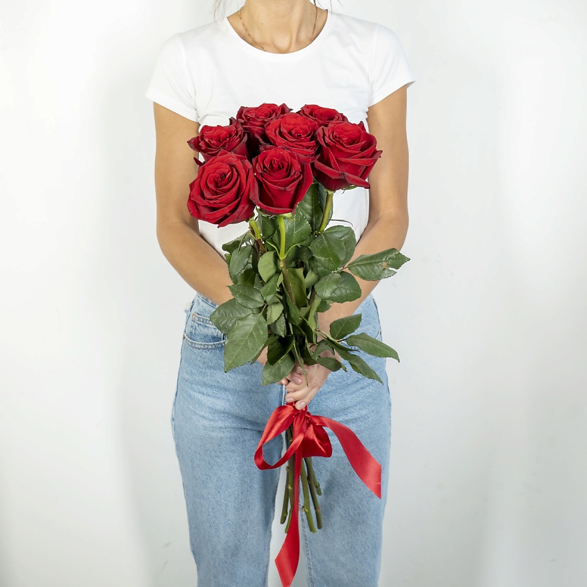 ЛЭТУАЛЬ FLOWERS Букет из высоких красных роз Эквадор 7 шт. (70 см) – фото 3