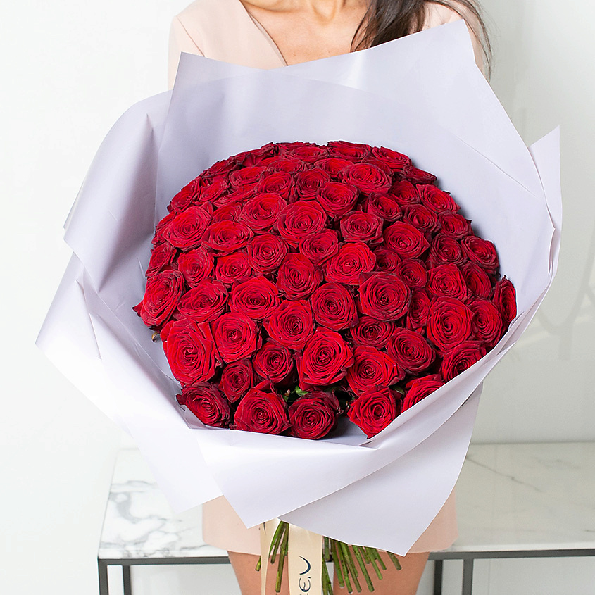 ЛЭТУАЛЬ FLOWERS Букет из бордовых роз 75 шт. (40 см) – фото 4
