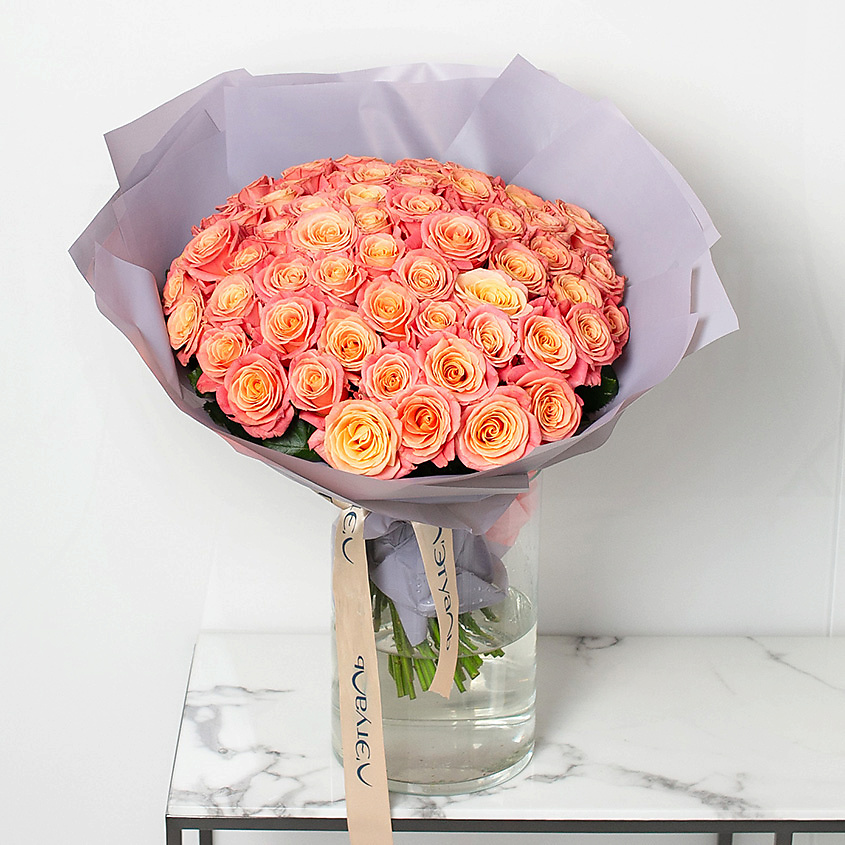 ЛЭТУАЛЬ FLOWERS Букет из персиковых роз 41 шт.(40 см) – фото 2