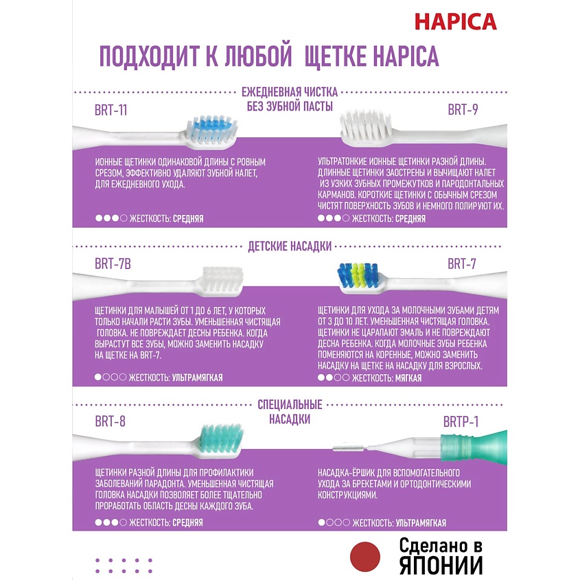 HAPICA Cменные насадки BRT-7B для детей от 1 года до 6 лет. Ультрамягкие – фото 4