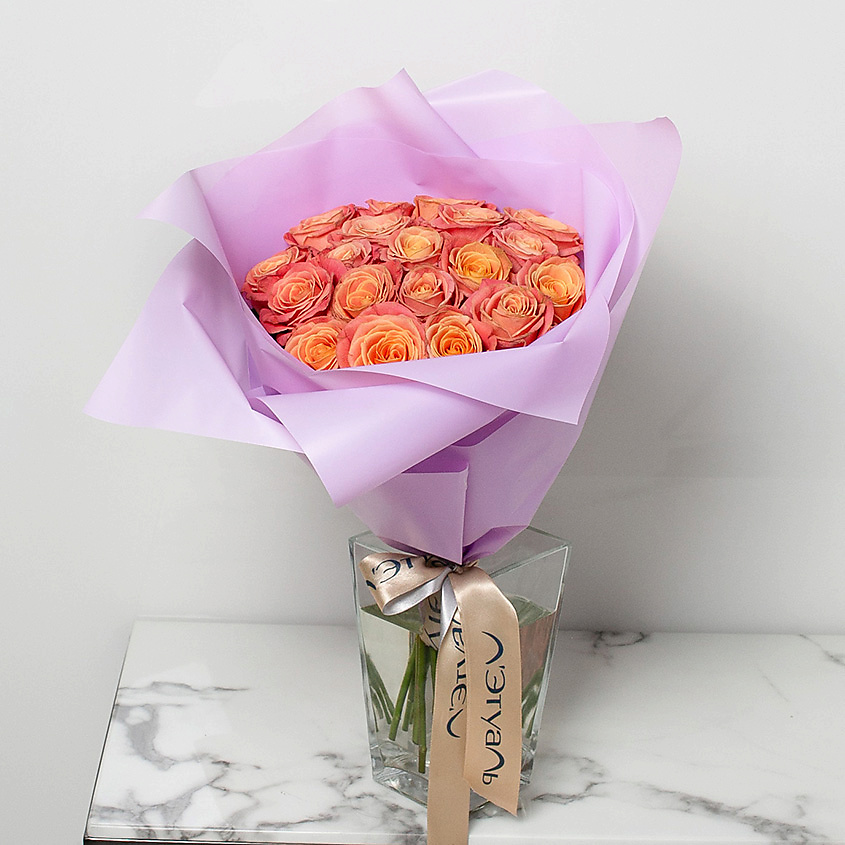 ЛЭТУАЛЬ FLOWERS Букет из персиковых роз 19 шт. (40 см) – фото 3
